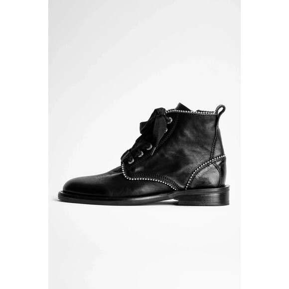 Zadig & Voltaire Laureen Stud Black Leather Ankle Boots Womens 41 - Picture 1 of 16